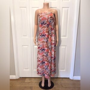 Gap Womens Orange Floral Watercolor Strapless Maxi Dress Size Medium